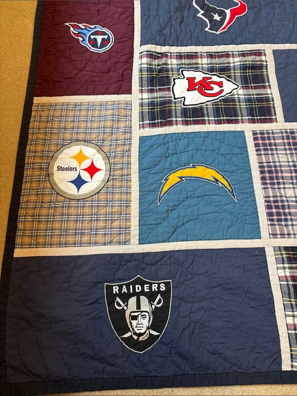 Pottery Barn Teen Navy, Burgundy, Teal, Cream NFL Patchwork Quilt